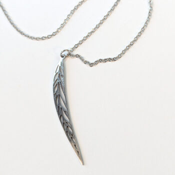 Stainless Steel Narrow Long Leaf Silver Necklace - Image 4