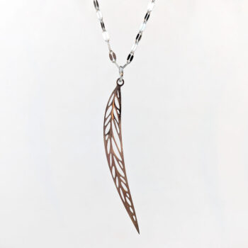 Stainless Steel Narrow Long Leaf Silver Necklace - Image 3