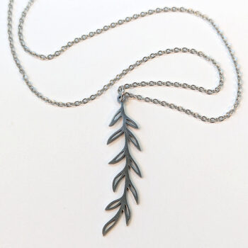 Stainless Steel Leaf Leaves Branch Silver Necklace - Image 4