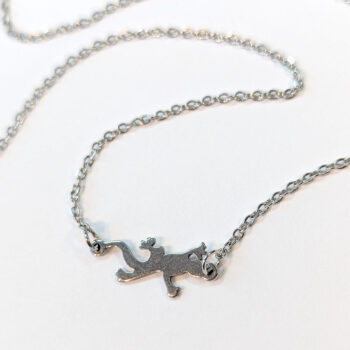 Stainless Steel Delicate Solid Gecko Lizard Connector Necklace - Image 4