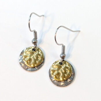 Round Hammered Stainless Steel Silver and Gold Earrings - Image 3