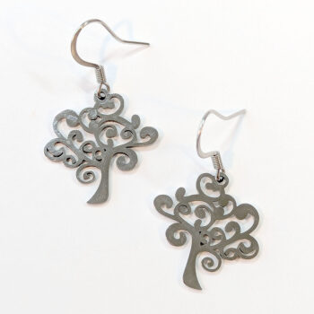 Stainless Steel Modern Tree Charm Silver Earrings - Image 3