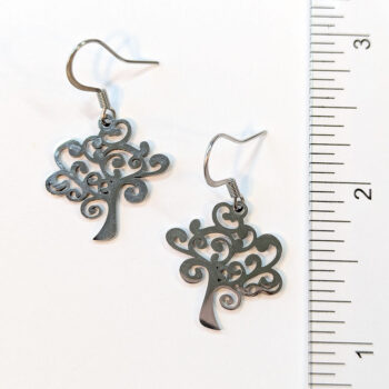 Stainless Steel Modern Tree Charm Silver Earrings - Image 2