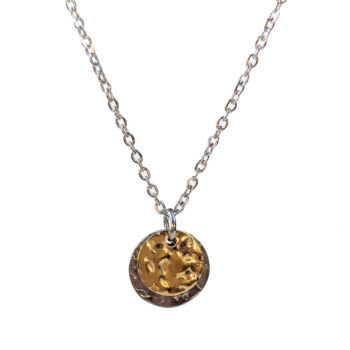 Round Hammered Stainless Steel Silver and Gold Necklace