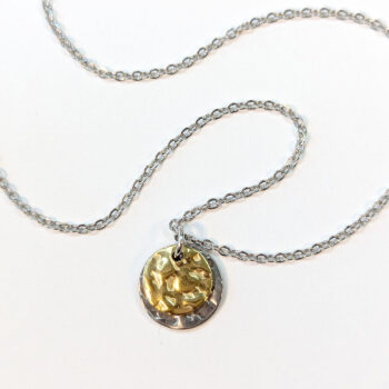 Round Hammered Stainless Steel Silver and Gold Necklace - Image 3