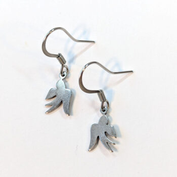 Stainless Steel Delicate Solid Dove Bird Silver Earrings - Image 3