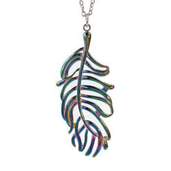 Large Rainbow Stainless Steel Feather Leaf Necklace