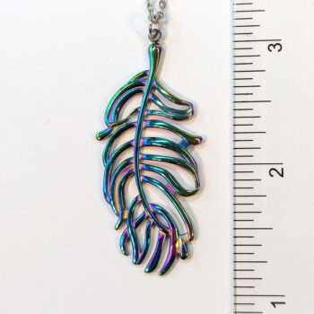 Large Rainbow Stainless Steel Feather Leaf Necklace - Image 3