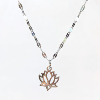 Stainless Steel Hollow Lotus Flower Silver Necklace - Image 5