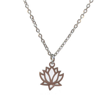 Stainless Steel Hollow Lotus Flower Silver Necklace