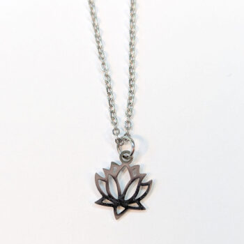 Stainless Steel Hollow Lotus Flower Silver Necklace - Image 2