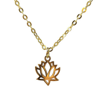 Stainless Steel Hollow Lotus Flower Gold Necklace