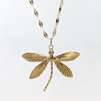 Gold Stainless Steel Curved Tail Dragonfly Necklace - Image 4