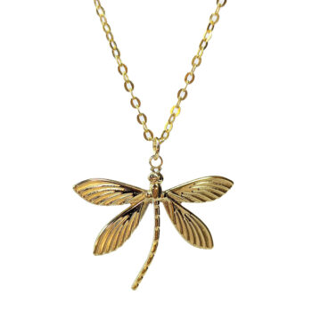 Gold Stainless Steel Curved Tail Dragonfly Necklace