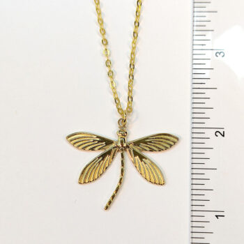 Gold Stainless Steel Curved Tail Dragonfly Necklace - Image 2