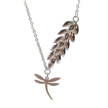 Silver Stainless Steel Branch With Dragonfly Necklace