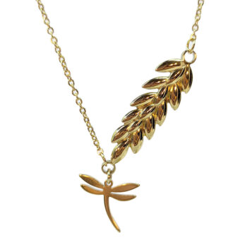 Gold Stainless Steel Branch With Dragonfly Necklace