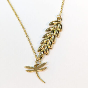 Gold Stainless Steel Branch With Dragonfly Necklace - Image 3