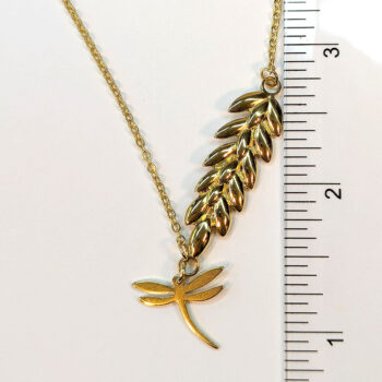 Gold Stainless Steel Branch With Dragonfly Necklace - Image 2