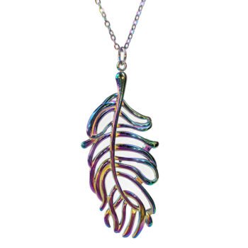 Large Rainbow Stainless Steel Feather Leaf Necklace - Image 5