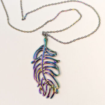 Large Rainbow Stainless Steel Feather Leaf Necklace - Image 6