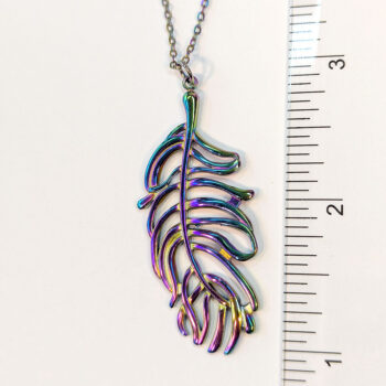 Large Rainbow Stainless Steel Feather Leaf Necklace - Image 7