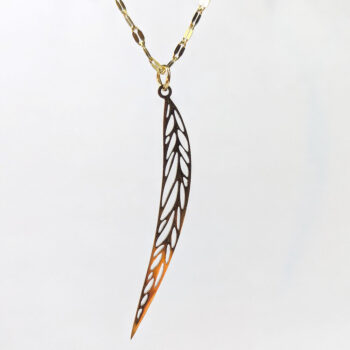 Stainless Steel Narrow Long Leaf Gold Necklace - Image 5