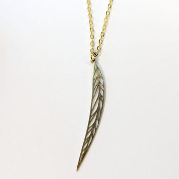 Stainless Steel Narrow Long Leaf Gold Necklace - Image 4