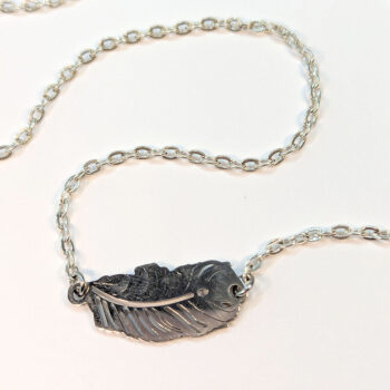 Silver Leaf Feather Connector Stainless Steel Necklace - Image 3