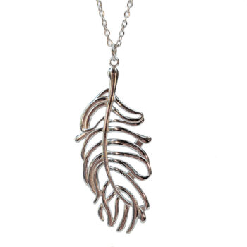 Large Silver Stainless Steel Feather Leaf Necklace