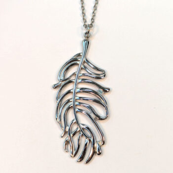 Large Silver Stainless Steel Feather Leaf Necklace - Image 5