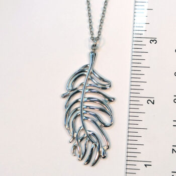 Large Silver Stainless Steel Feather Leaf Necklace - Image 3