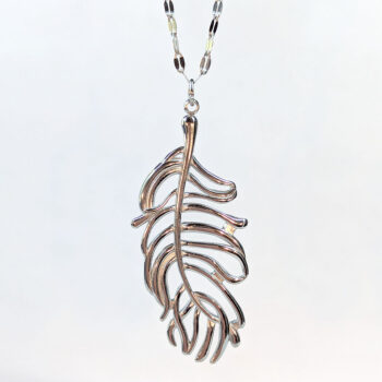 Large Silver Stainless Steel Feather Leaf Necklace - Image 2