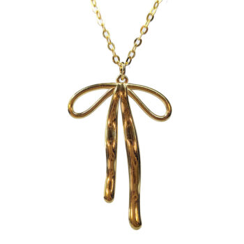 Stainless Steel Large Double-Sided Bow Gold Necklace