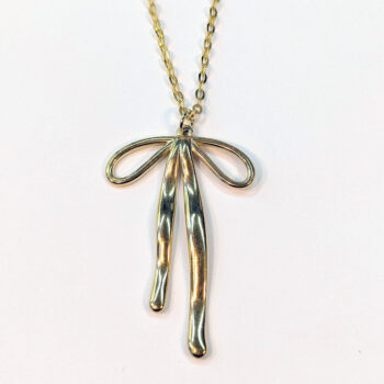 Stainless Steel Large Double-Sided Bow Gold Necklace - Image 5