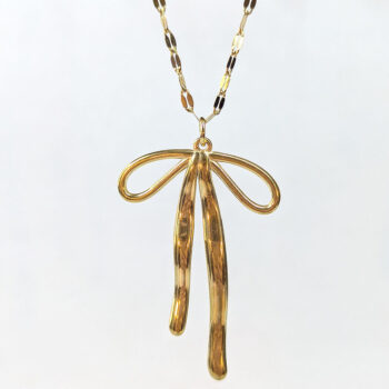 Stainless Steel Large Double-Sided Bow Gold Necklace - Image 2