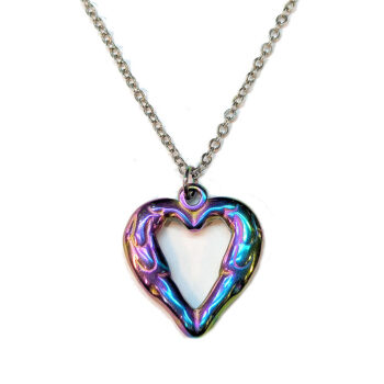 Stainless Steel Textured Chunky Heart Rainbow Necklace