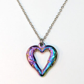 Stainless Steel Textured Chunky Heart Rainbow Necklace - Image 3