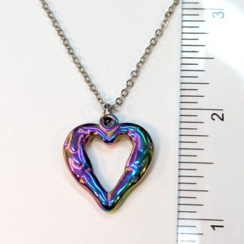 Stainless Steel Textured Chunky Heart Rainbow Necklace - Image 2