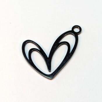 Stainless Steel Double Hollow Heart Charm Black