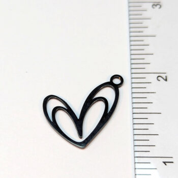 Stainless Steel Double Hollow Heart Charm Black - Image 2