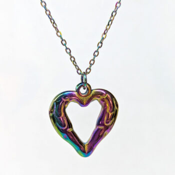 Stainless Steel Textured Chunky Heart Rainbow Necklace - Image 5