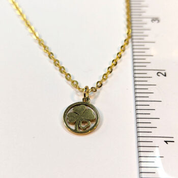 Stainless Steel Delicate Four Leaf Clover Hoop Gold Necklace - Image 2