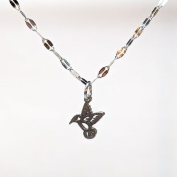 Stainless Steel Delicate Hollow Hummingbird Bird Silver Necklace - Image 3