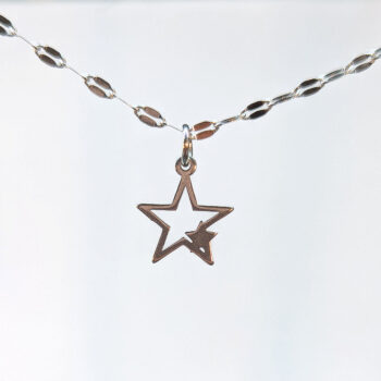 Stainless Steel Delicate Solid Hollow Double Star Silver Necklace - Image 3