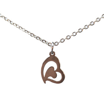 Stainless Steel Hollow Double Angle Heart Silver Necklace