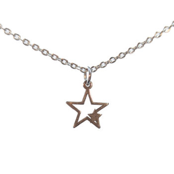 Stainless Steel Delicate Solid Hollow Double Star Silver Necklace