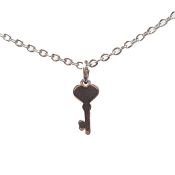 Stainless Steel Delicate Solid Key Silver Necklace