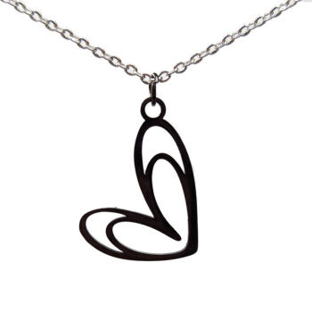 Stainless Steel Double Hollow Heart Black Necklace - Image 3