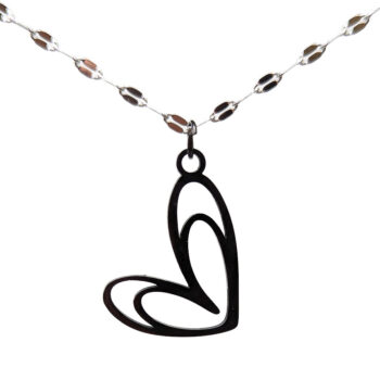 Stainless Steel Double Hollow Heart Black Necklace - Image 2